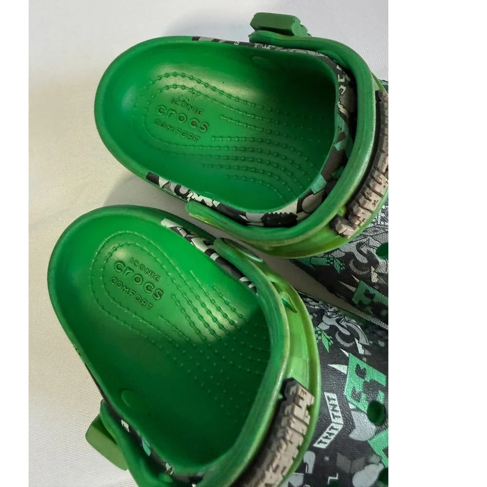 Crocs Boys Clogs C 11 Green Minecraft Creeper TNT Graphic Slip On Shoes Gamer